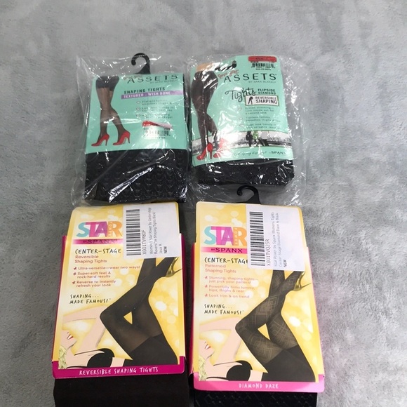 4 Pairs of Assets and Spanx Shaping Tights Textured and Patterned Size Small - Picture 1 of 15